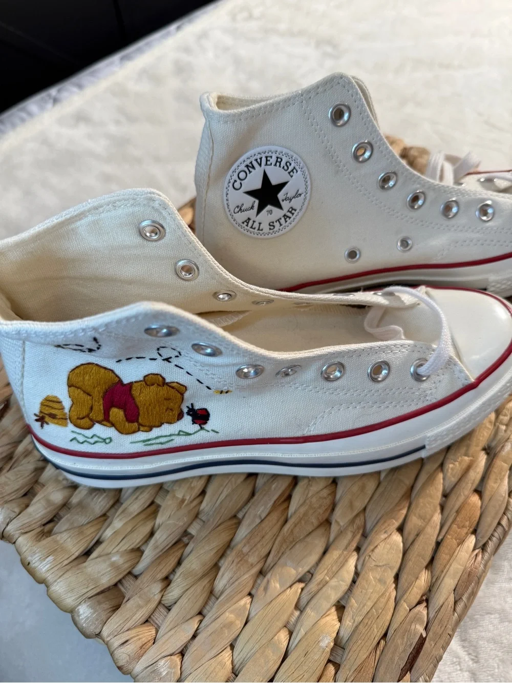 Converse Chuck 70 High Top Off-White Custom Winnie the Pooh Embroidery Women 7.5